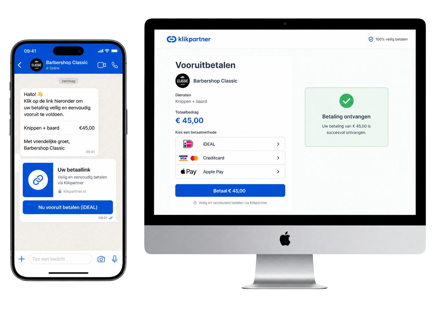 Concept — automatische betaallink per e-mail en online vooruitbetalen via iDEAL